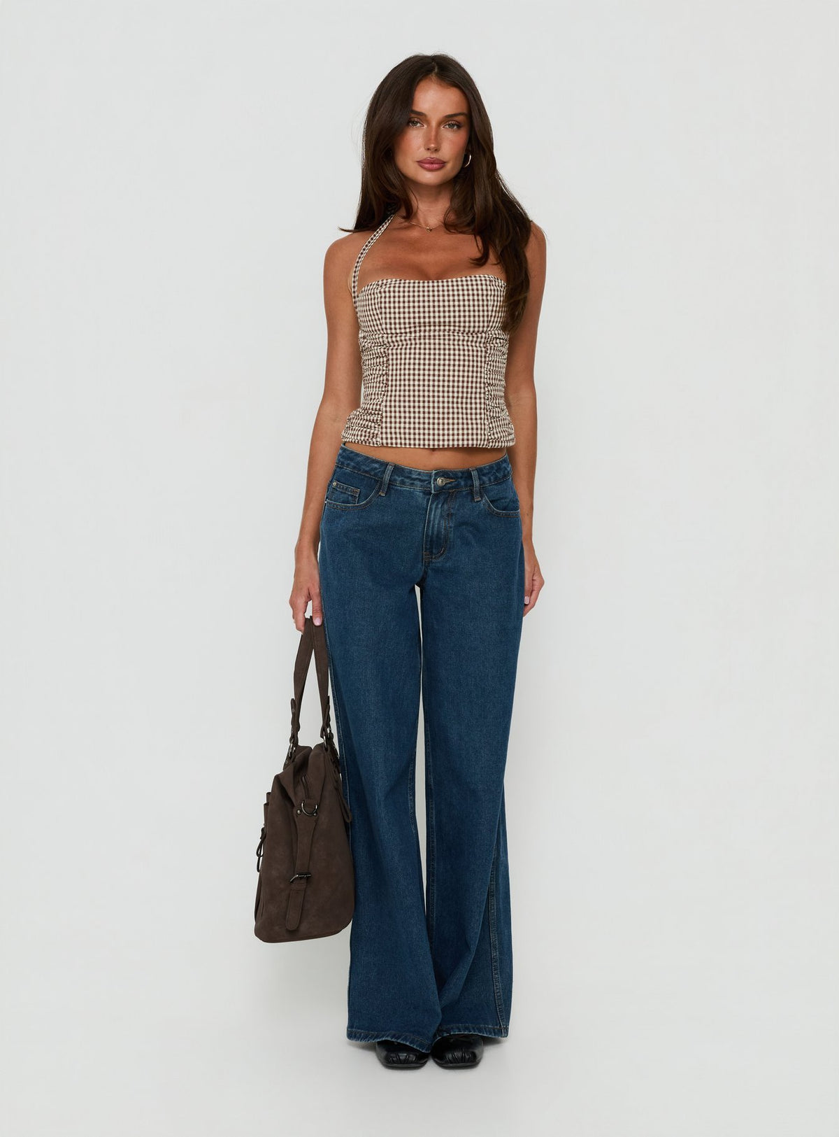 West Coast Love Halter Top Brown Gingham