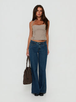 West Coast Love Halter Top Brown Gingham