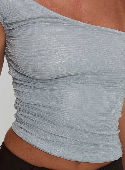 product Princess Polly No Distractions One Shoulder Top Silver Sleeveless Asymmetric Neckline 