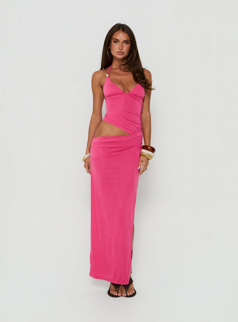 Imeraldia Hardware Halter Maxi Dress Guava