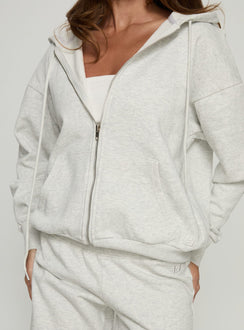 back view of model wearing Princess Polly All Day Oversized Hoodie Grey Marle cropped Jumpers 