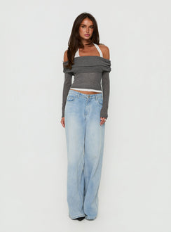 Ophellia Off Shoulder Layered Top Grey / White