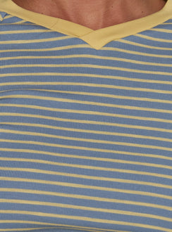 Aeriella Long Sleeve Raglan V Neck Top Blue / Yellow Stripe