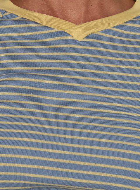 Aeriella Long Sleeve Raglan V Neck Top Blue / Yellow Stripe