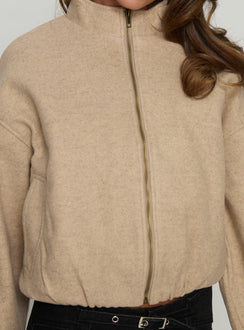Chayden Cropped Faux Wool Bomber Jacket Beige