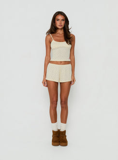 By Nightfall Pointelle Sleep Shorts Cream Polka Dot