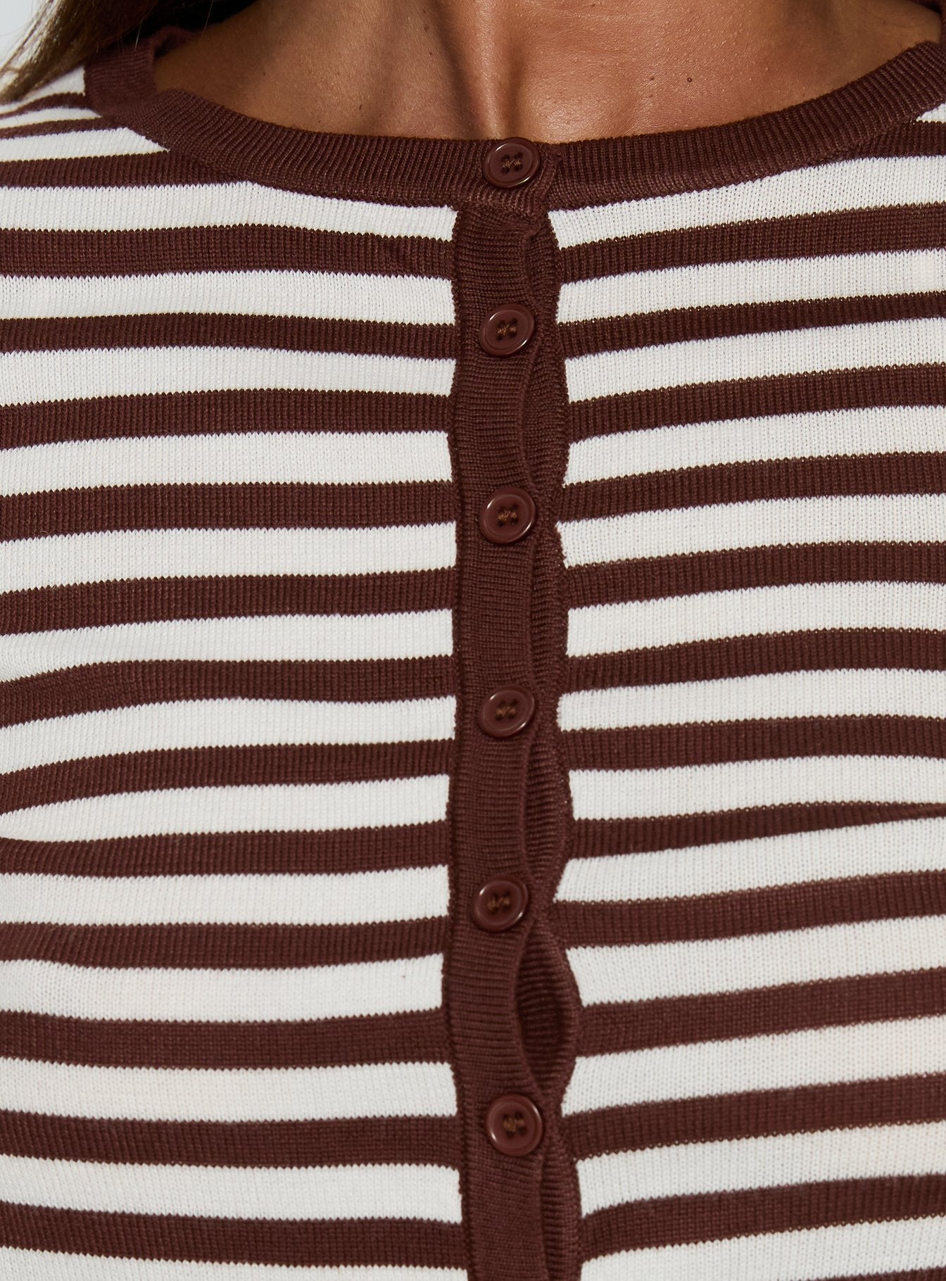 product Princess Polly Elcie Button Up Cardigan Brown Stripe Cropped Jumpers 
