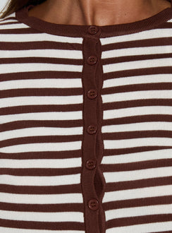 product Princess Polly Elcie Button Up Cardigan Brown Stripe Cropped Jumpers 