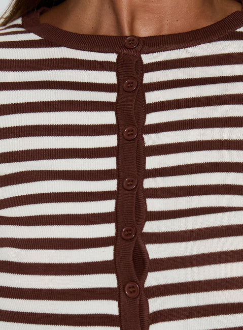 product Princess Polly Elcie Button Up Cardigan Brown Stripe Cropped Jumpers 