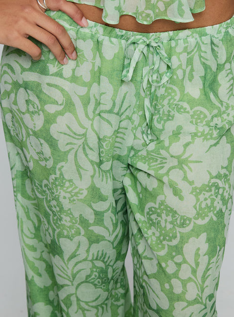 product Princess Polly Finesse Pants Green Floral High Waisted Pants 