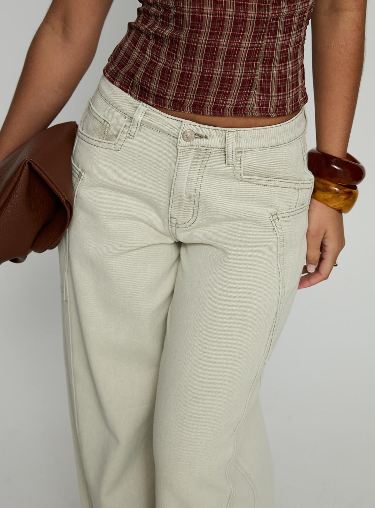 front view of model wearing Princess Polly Amargo Mid Rise Baggy Jeans Sage Wash Mid Rise Jeans Jeans 