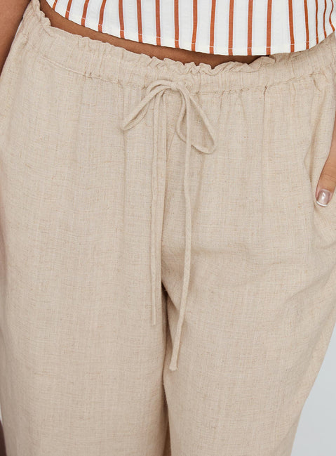 back view of model wearing Princess Polly Seascape Oversize Tie Pants Natural High Waisted Pants 