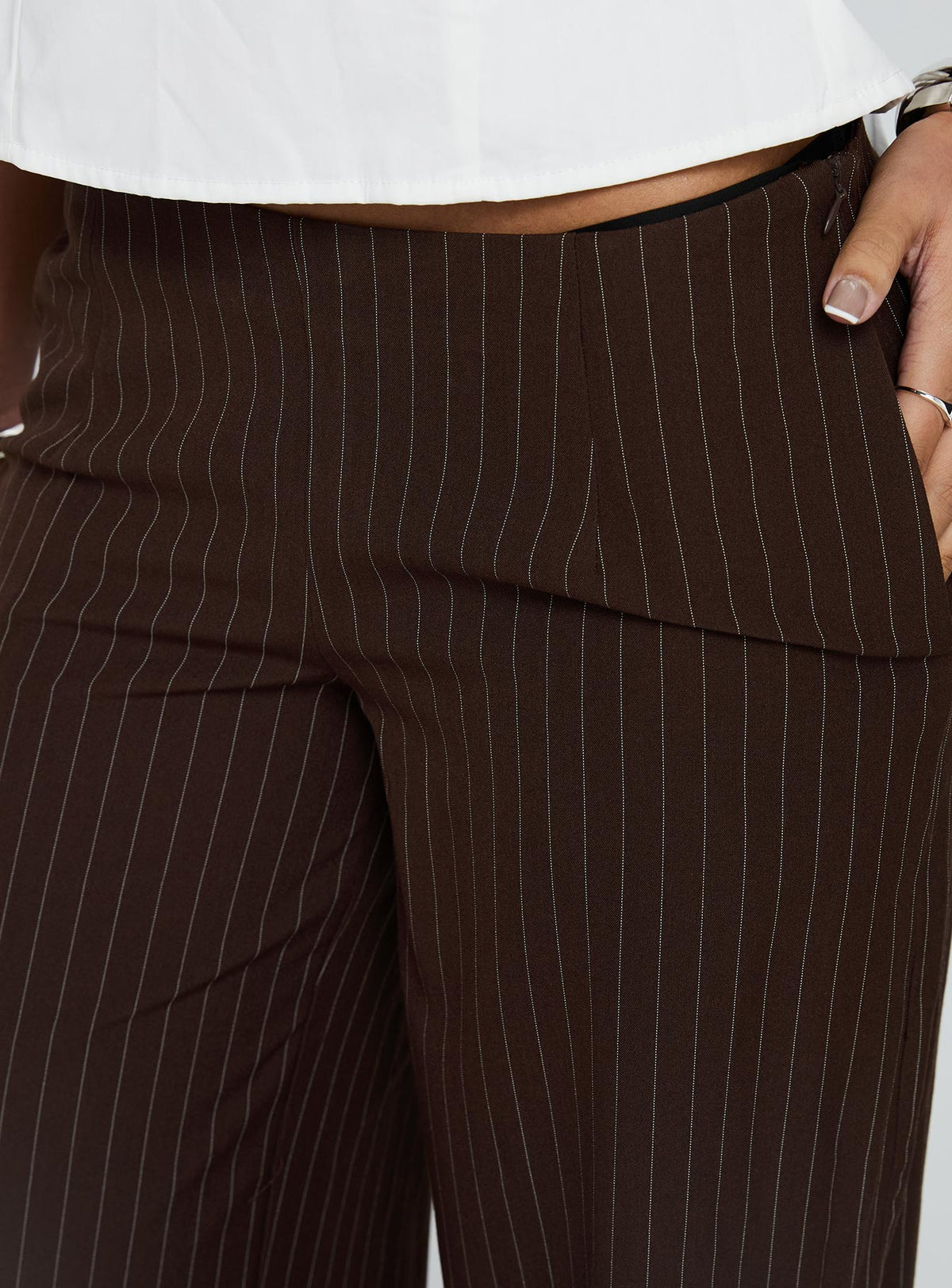 Khane Low Rise Wide Leg Pant Brown Pinstripe Tall