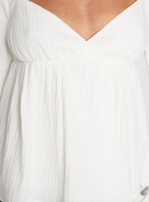 back view of model wearing Princess Polly Khalea Long Sleeve Top White Full Sleeves Sweetheart 