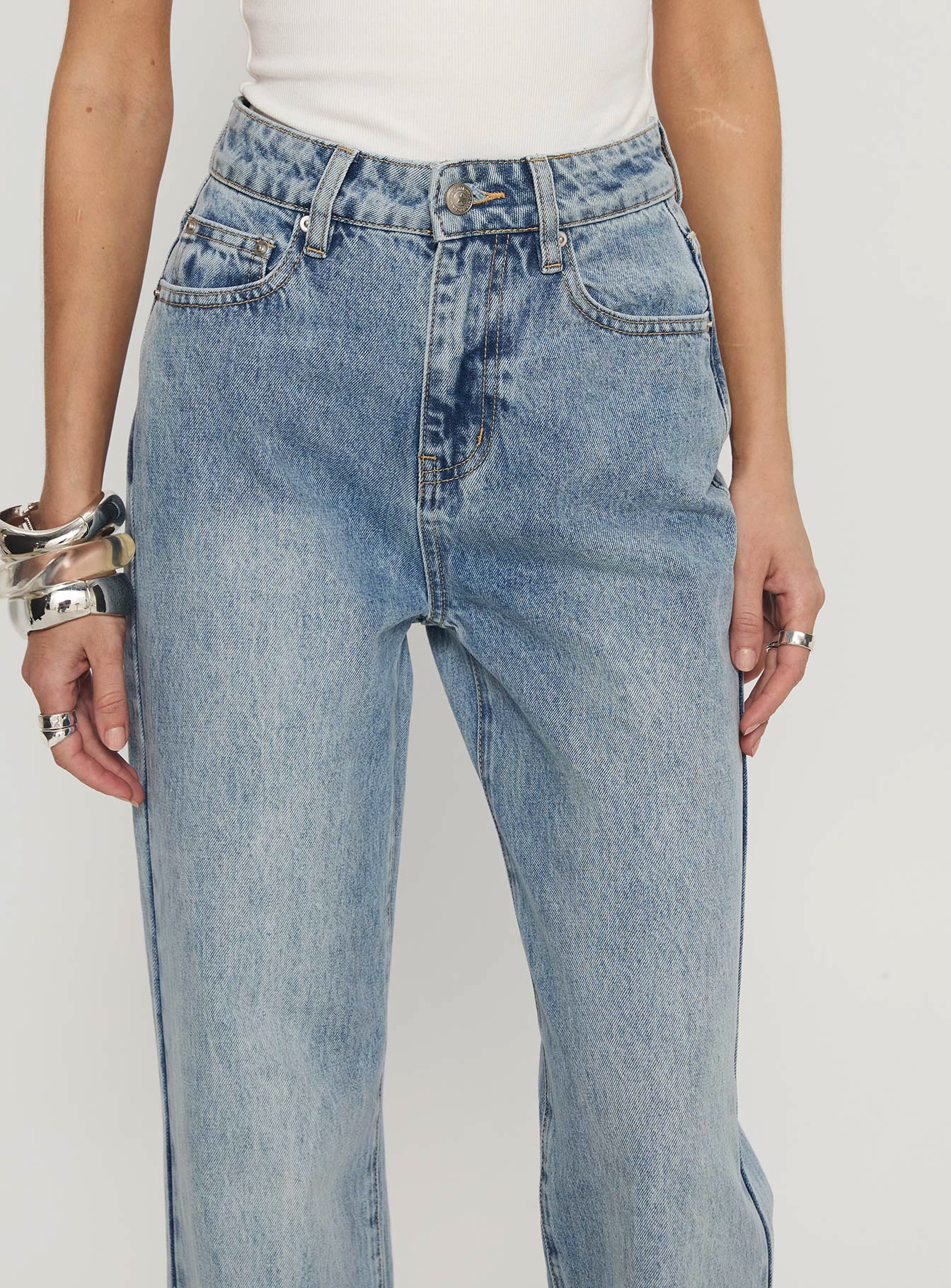 Florida Keys Mid Rise Straight Leg Cuffed Jeans Light Blue Wash High Rise Jeans Jeans 