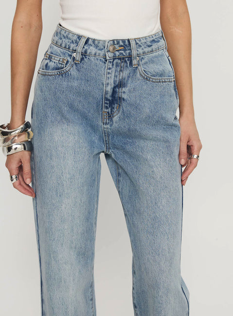 Florida Keys Mid Rise Straight Leg Cuffed Jeans Light Blue Wash High Rise Jeans Jeans 