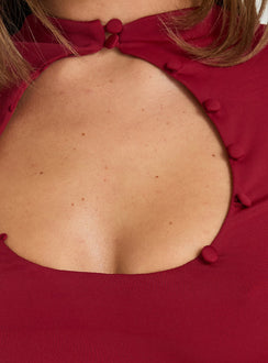 Marcelia 3/4 Sleeve Keyhole Top Red
