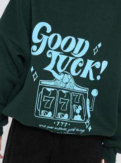 product Princess Polly Good Luck Graphic Hoodie Green / Blue Longline Jumpers Jumpers 