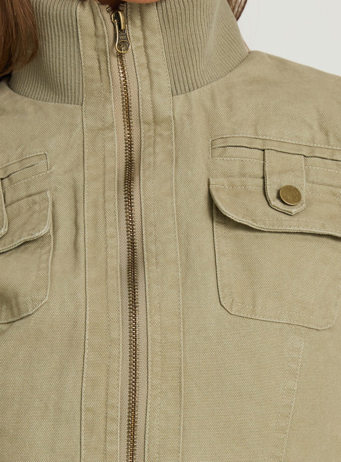 Marykate Funnel Neck Fitted Jacket Khaki