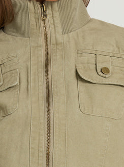 Marykate Funnel Neck Fitted Jacket Khaki