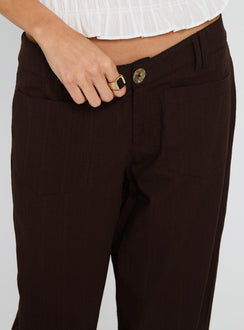 back view of model wearing Princess Polly Vendi Low Rise Pant Chocolate Low Rise Pants 