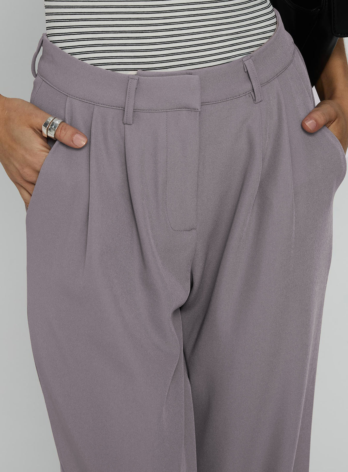 back view of model wearing Princess Polly Ambient Wide Leg Pant Grey High Waisted Pants 