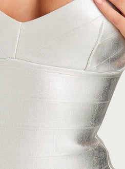 Justina Bandage Metallic Mini Dress Silver