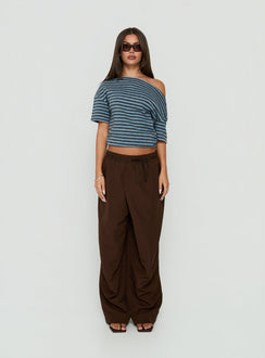 Presenting the Signora Elasticated Waist Pants Chocolate womens-regular-pants in high-rise wide-leg silhouette front view of model wearing Princess Polly