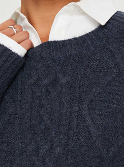 product Princess Polly Canlish Cable Knit Sweater Navy Cropped Jumpers Jumpers 