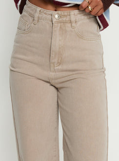 back view of model wearing Princess Polly Nicolo High Rise Straight Leg Jeans Concrete High Rise Jeans 