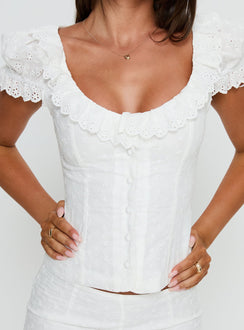 Caily Frill Short Sleeve Top White
