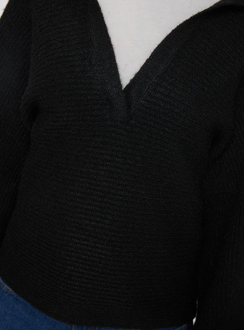 product Princess Polly Bella Notched Neck Sweater Black Cropped Jumpers Jumpers 