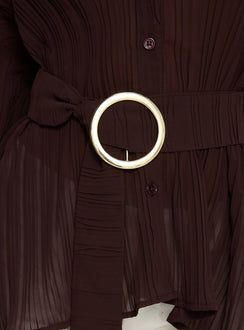 Rhiane Belted Long Sleeve Shirt Chocolate