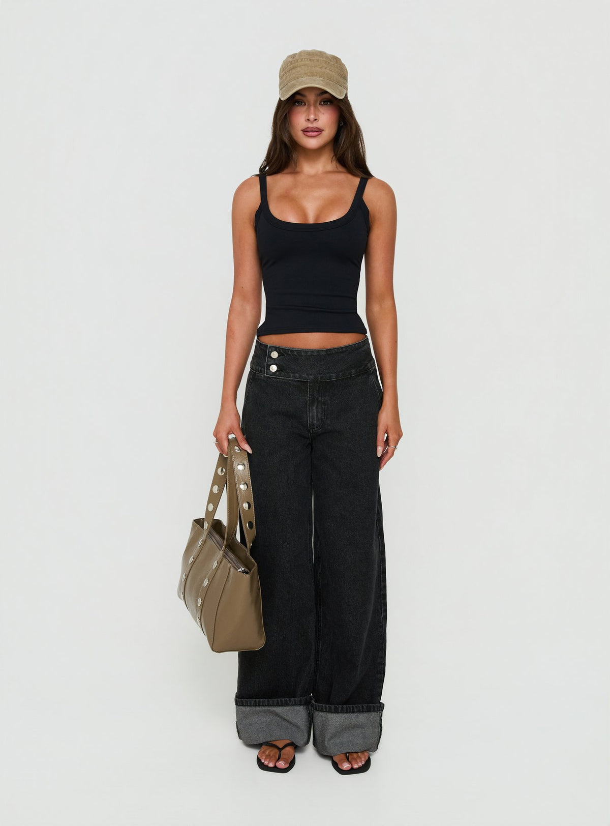 Nikoletta Foldover Jeans Washed Black