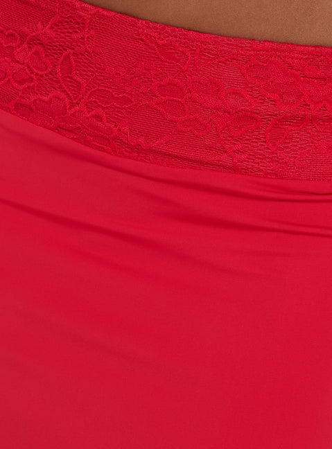Zenaide Lace Detail Midi Skirt Red