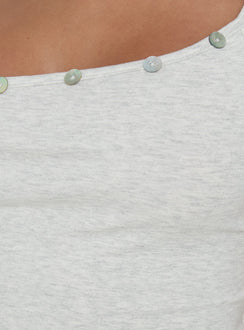Mimmi One Shoulder Button Detail Top Grey