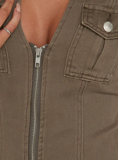 Barnadetta Collared Short Sleeve Utility Mini Dress Khaki