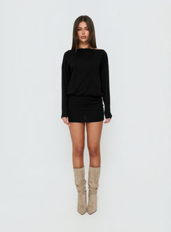 Worlds Away Long Sleeve Blouson Mini Dress Black
