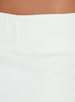 Showcasing the Such Delight Linen Midi Skirt in white for womens-skirts, designed with a fitted aline silhouette Princess Polly