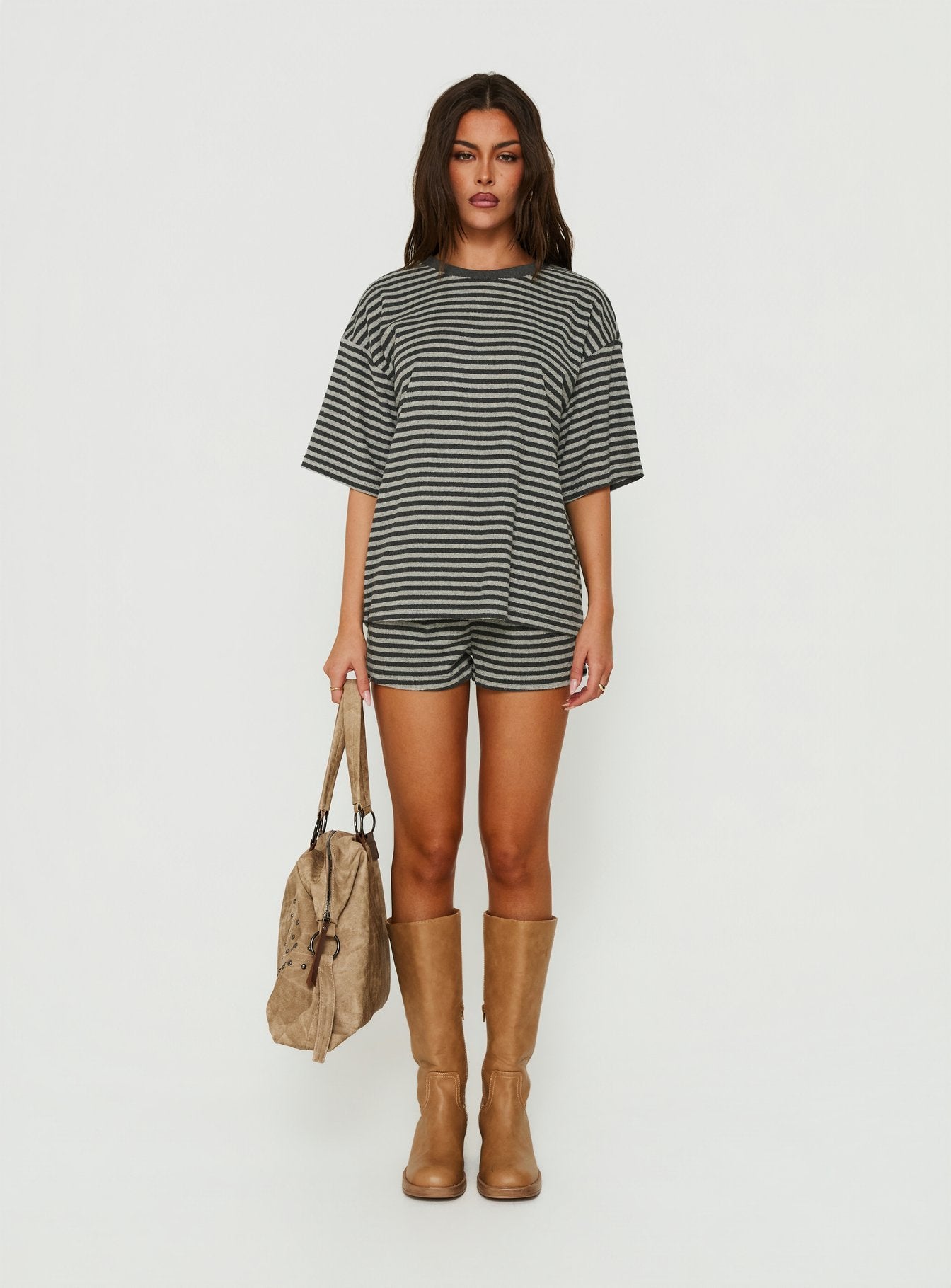 Selvina Terry Towelling Oversized Tee Grey Stripe