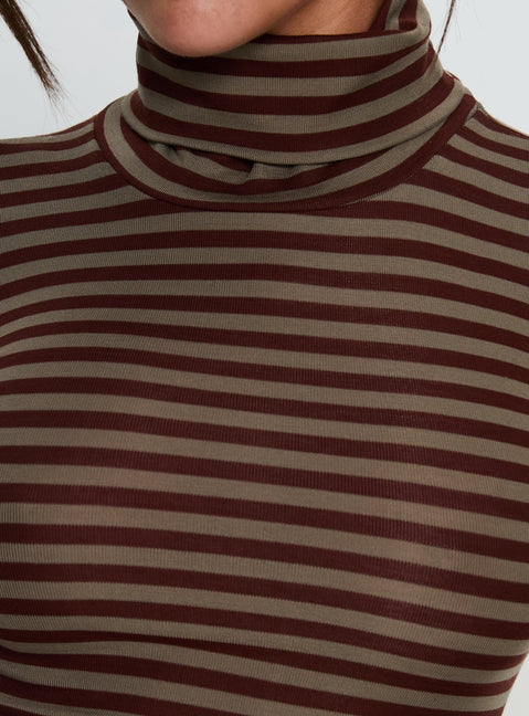 Temika Long Sleeve Backless Top Brown Stripe