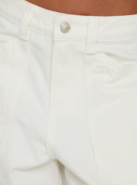 Mistree Mid Rise Baggy Cargo Jeans White