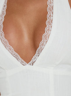 No Pressure Lace Trim Halter Top White