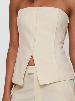 back view of model wearing Princess Polly Lavish Living Strapless Top Cream Sleeveless straight 