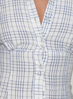 product Princess Polly Cottesloe Blouse Top Blue Check Short Sleeves V-Neck 
