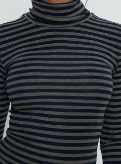 Temika Long Sleeve Backless Top Navy Stripe