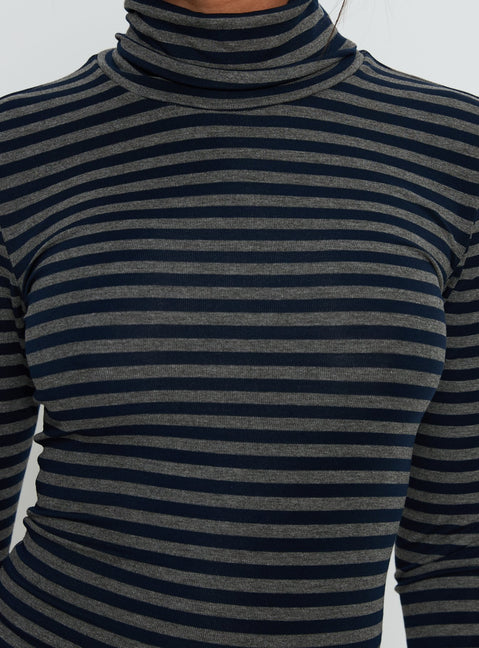 Temika Long Sleeve Backless Top Navy Stripe