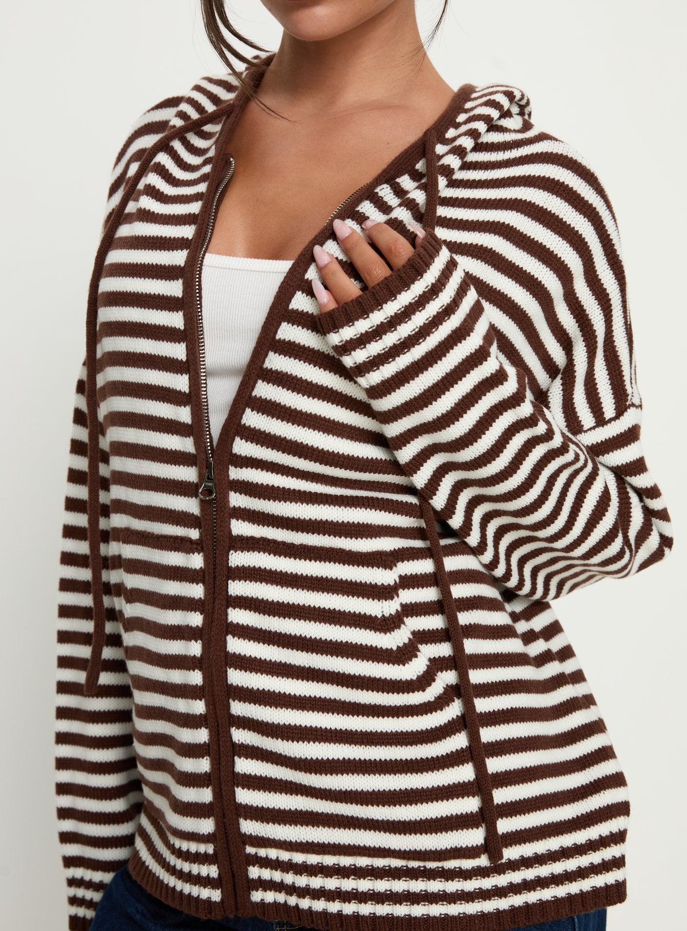 back view of model wearing Princess Polly Brienna Zip Jacket Brown 