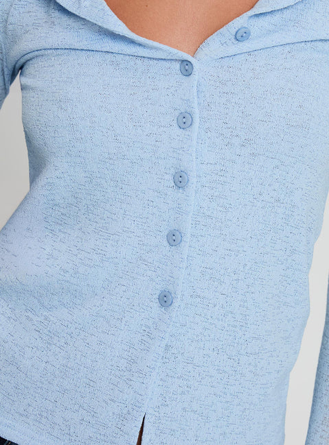product Princess Polly Finnean Long Sleeve Top Pale Blue Full Sleeves V-Neck 