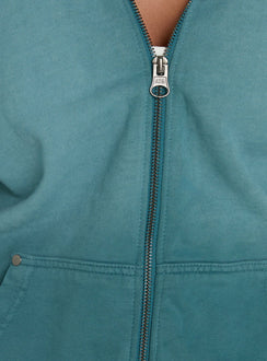 AT Zip Through Oversized Hoodie Washed Teal